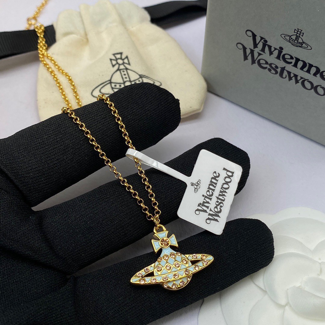 O1313 สร้อยคอ Vivien(ทอง-ฟ้าชมพู)