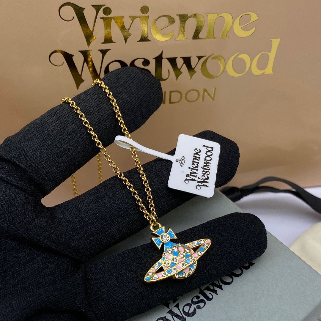 O1307 สร้อยคอ Vivien(ทอง-ฟ้า)