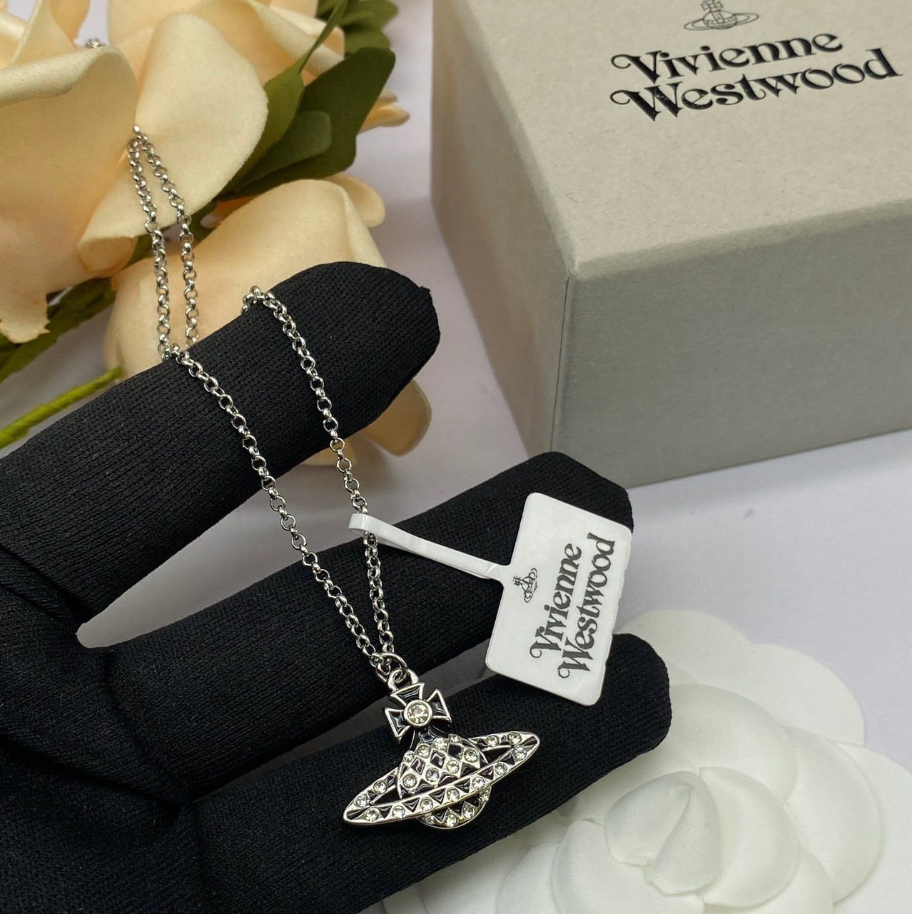 O1312 สร้อยคอ Vivien(เงิน-ดำ)