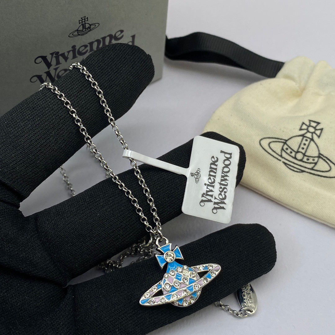 O1308 สร้อยคอ Vivien(เงิน-ฟ้า)