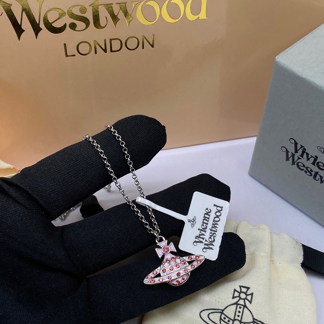 O1310 สร้อยคอ Vivien(เงิน-ชมพู)